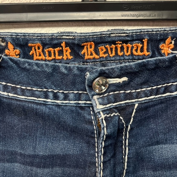 Rock Revival Dark Blue Distressed Denim Capris - Picture 3 of 8